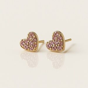 14K Gold  Plated Heart Stud Earrings with Pink Zirconia